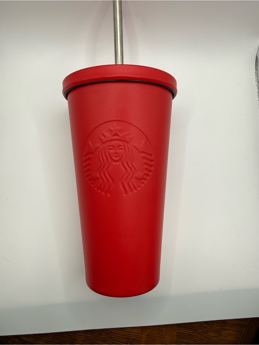 Starbucks Red Matte Travel Cup with Embossed Logo stainless Steel